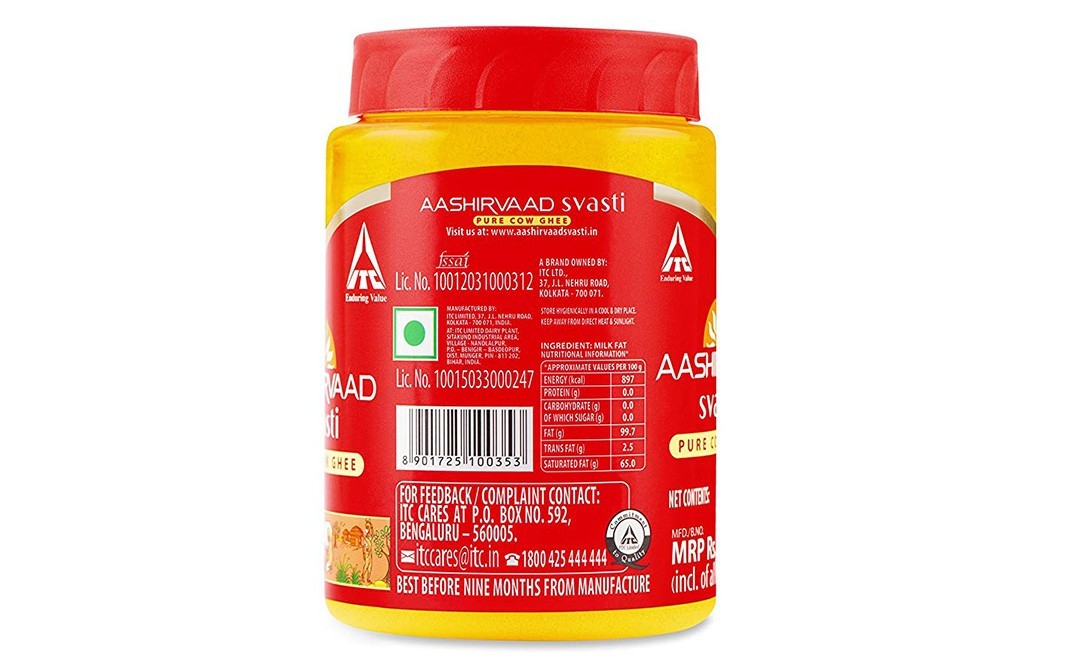Aashirvaad Svasti Pure Cow Ghee   Plastic Jar  1 litre